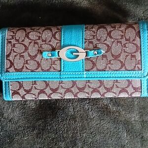 Guess Brown and Blue Logo Wallet